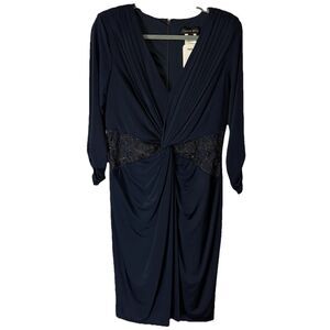 NWT Tadashi Shoji Twist-Drape Dress Long Sleeve Knot Front Sz XL Flattering MOB